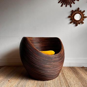 Gabriella Crespi Rotan Fauteuil Mid Century Vintage beschikbaar voor biedingen