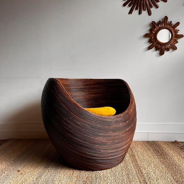 Gabriella Crespi Rotan Fauteuil Mid Century Vintage, Huis en Inrichting, Fauteuils, Zo goed als nieuw, Ophalen