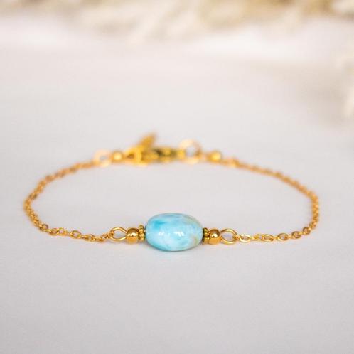 Armband met larimar steen, Sieraden, Tassen en Uiterlijk, Armbanden, Nieuw, Staal, Blauw, Met bedels of kralen, Met edelsteen