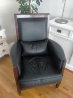 Zwart leren fauteuil, Huis en Inrichting, Fauteuils, Ophalen, Gebruikt, Schuitema, 50 tot 75 cm