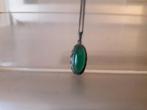 ANTIEKE ZILVEREN ART DECO HANGER met GROENE STEEN + COLLIER, Ophalen of Verzenden, Zilver, Hanger
