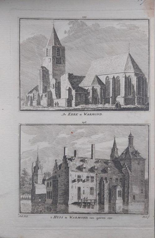 295-296 / Warmond Huis en Kerk Gravure 18e eeuw, Antiek en Kunst, Kunst | Etsen en Gravures, Ophalen of Verzenden