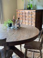 Teak tafel “Beek” rond massief houten poot 120/130/140cm., 100 tot 150 cm, Nieuw, Ophalen of Verzenden, Vijf personen of meer