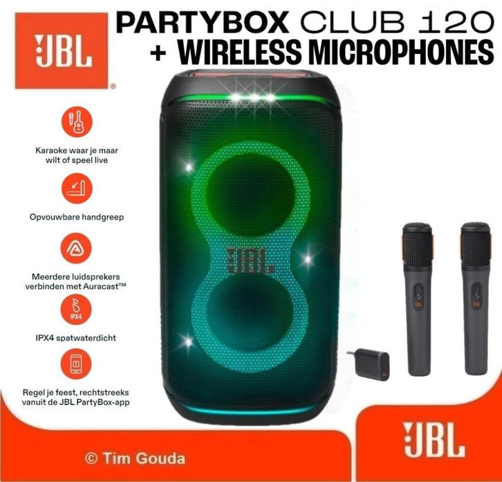 ✅ JBL Partybox Club 120 + Wireless Microfoonset - NIEUW, Audio, Tv en Foto, Luidsprekers, Nieuw, 120 watt of meer, JBL, Ophalen of Verzenden