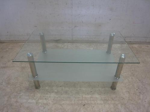 Glazen salontafel met aluminium poten, Huis en Inrichting, Tafels | Salontafels, Gebruikt