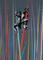 Kleurrijk en sprekende zeefdruk in mooie witte lijst 66 x 86, Antiek en Kunst, Ophalen