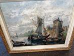 OUD OLIEVERF OP PANEEL 75X63 CM HAVENGEZICHT HOORN TOPSTAAT, Antiek en Kunst, Kunst | Schilderijen | Klassiek, Ophalen of Verzenden