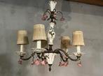 Vintage porseleinen kroonluchter met roosjes - 5 lichts, Huis en Inrichting, Lampen | Kroonluchters, Gebruikt, Ophalen of Verzenden