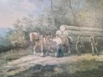 schilderij pila werkpaarden in bos, Ophalen of Verzenden