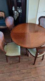 Mahonie ronde tafel met nieuw beklede stoelen, Huis en Inrichting, 4 tot 6 stoelen, Ophalen