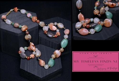 Vintage hippie bedelaars edelstenen ketting ‘70 - K3FLH-P6Z1, Sieraden, Tassen en Uiterlijk, Kettingen, Steen of Mineraal, Ophalen of Verzenden