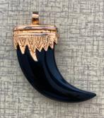 Vintage ketting tand neptand zwart goud, Ophalen of Verzenden, Zo goed als nieuw, Zwart