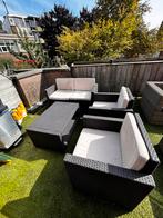 Loungeset met bank, twee stoelen en tafel te koop, Tuin en Terras, Tuinsets en Loungesets, Ophalen, 4 zitplaatsen, Kunststof, Gebruikt