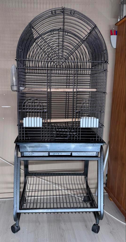 Ruime vogelkooi op standaard, Dieren en Toebehoren, Vogels | Hokken en Kooien, Gebruikt, Vogelkooi, Metaal, Ophalen