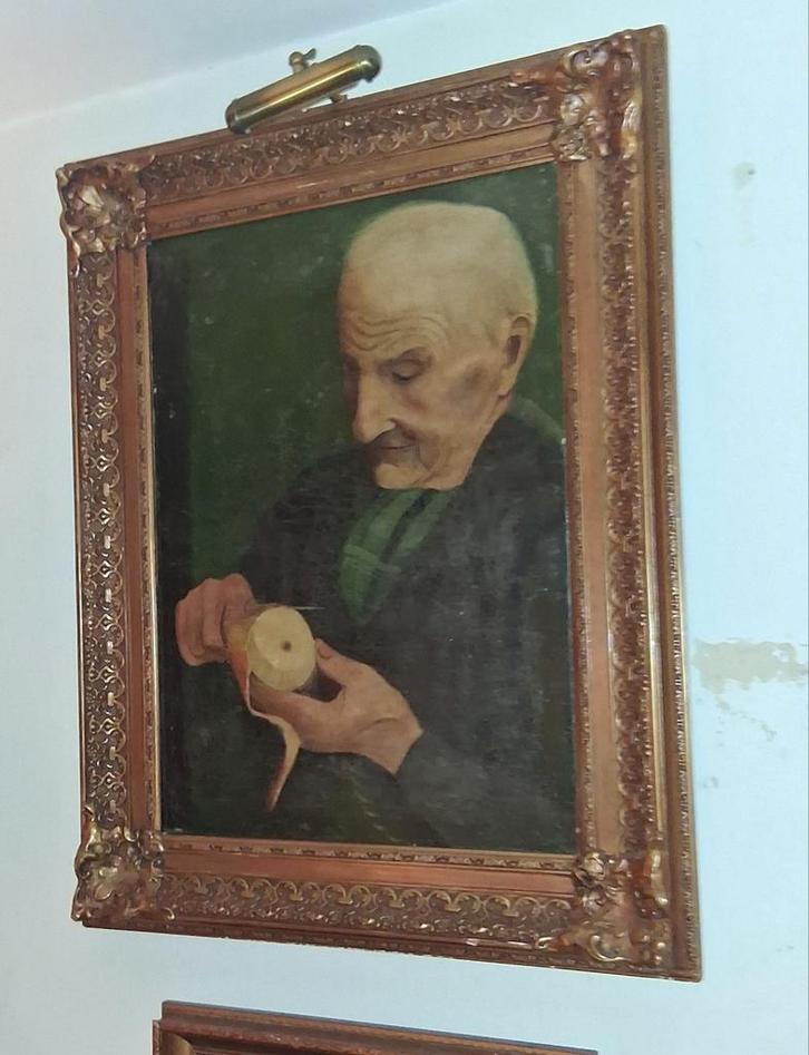 Oude man schilt een appel, Antiek en Kunst, Kunst | Schilderijen | Klassiek, Ophalen