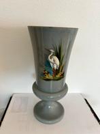 Grijze opaline vaseline vaas lamp met zilveren reiger h 28cm, Ophalen of Verzenden