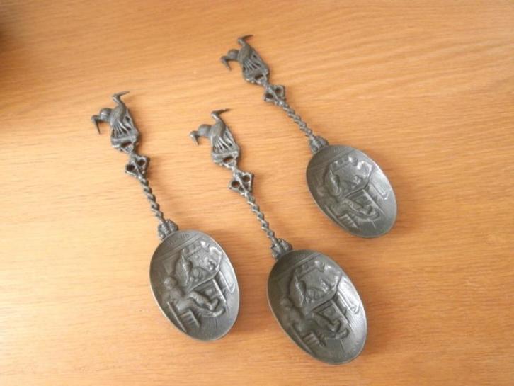 Antieke Tinnen Lepels met Dubbele Ooievaar Volendam 1950, Antiek en Kunst, Antiek | Tin, Verzenden