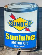 Sunoco Sunlube Motor Oil Emaille Reclamebord., Ophalen of Verzenden, Gebruikt, Reclamebord