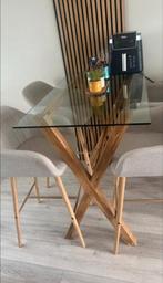 Glazen bartafel inclusief 4 hoge stoelen, Huis en Inrichting, 100 tot 150 cm, Zo goed als nieuw, Rechthoekig, 50 tot 100 cm