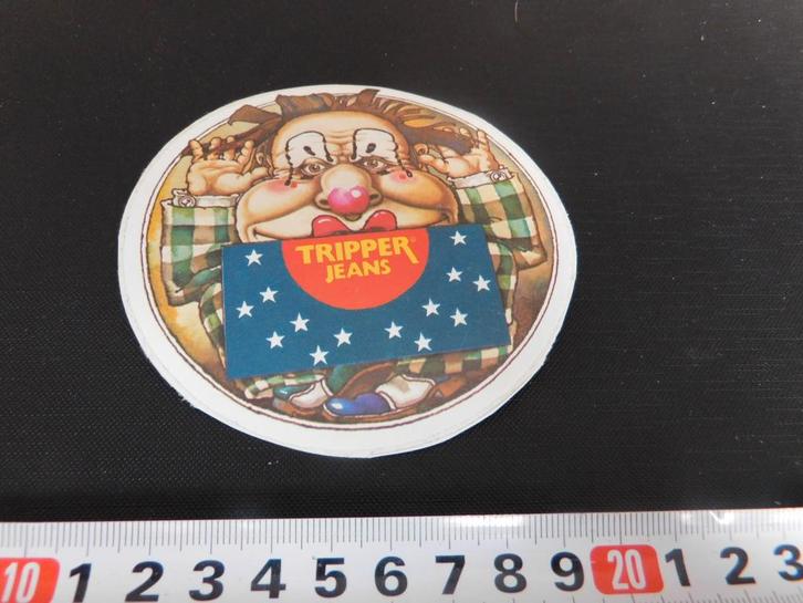 sticker tripper jeans strip clown, Verzamelen, Stickers, Zo goed als nieuw, Ophalen