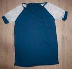 Donkerblauw T-Shirt met Witte Kanten Mouwtjes (M), Maat 38/40 (M), Blauw, Ophalen of Verzenden, Korte mouw