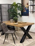 Eetkamer tafel mangohout 200x100 met zwarte x poten, Ophalen, 50 tot 100 cm, Rechthoekig, Nieuw