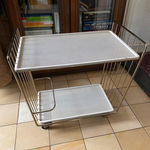 Metalen vintage serveer trolley sixties, Huis en Inrichting, Tafels | Sidetables, Gebruikt, Ophalen