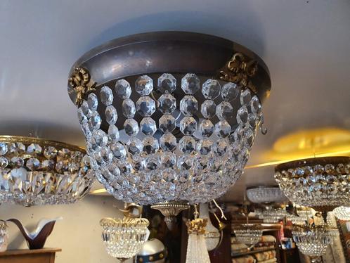 Antieke kristallen plafonnière u, Huis en Inrichting, Lampen | Plafondlampen, Gebruikt, Ophalen of Verzenden