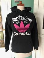 Amsterdam Cannabis Hoodie zwart en wit met roze maat M., Maat 38/40 (M), Ophalen of Verzenden, Zo goed als nieuw, Zwart