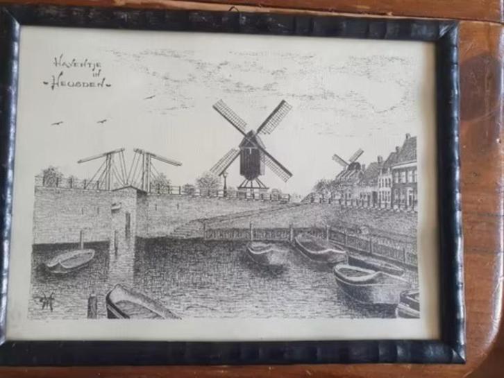 Haventje in Heusden monogram SM, Antiek en Kunst, Kunst | Litho's en Zeefdrukken, Ophalen