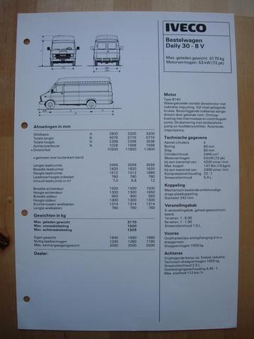Iveco Daily 30-8 Specificatie folder 1983 BG beschikbaar voor biedingen