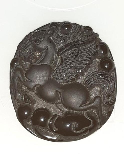 Obsidiaan hanger pegasus paard, Verzamelen, Mineralen en Fossielen, Mineraal, Ophalen of Verzenden