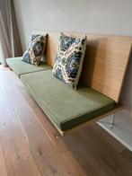 eikenhouten muurbank, inclusief olijf groene zitkussens, Ophalen, Gebruikt, Hout