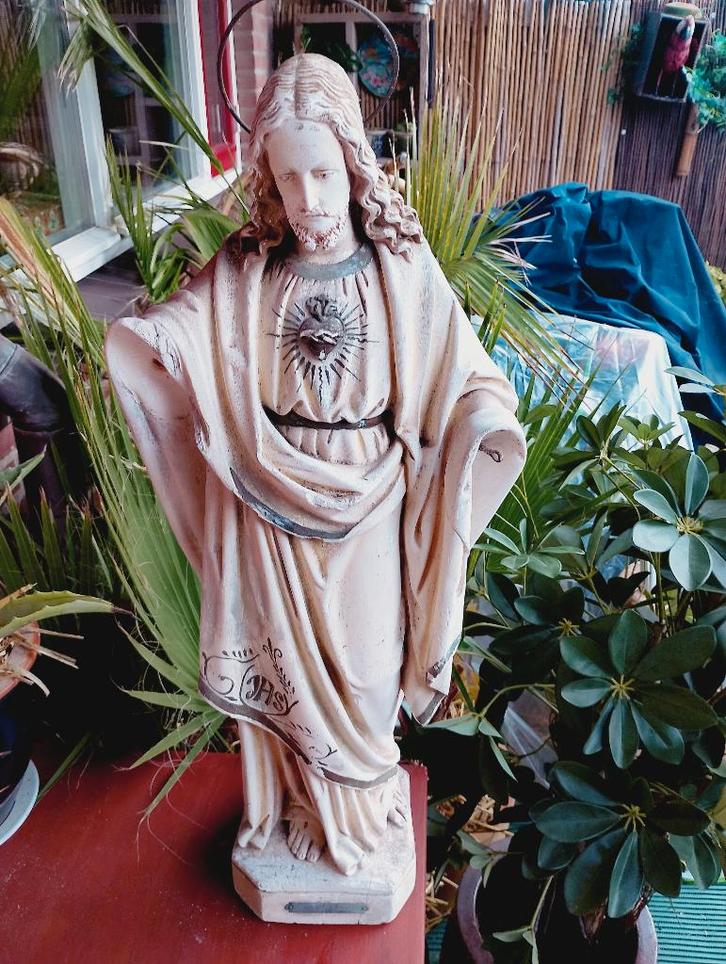 Antiek religieus Jezus Christus heiligenbeeld van hol gips, Antiek en Kunst, Antiek | Religie, Ophalen of Verzenden