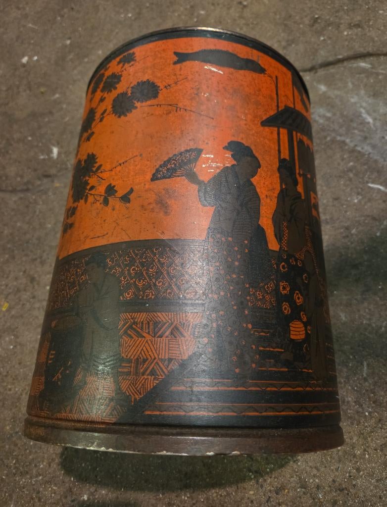 Antiek groot winkelblik Chinese thee blik, Verzamelen, Blikken, Ophalen, Gebruikt, Thee