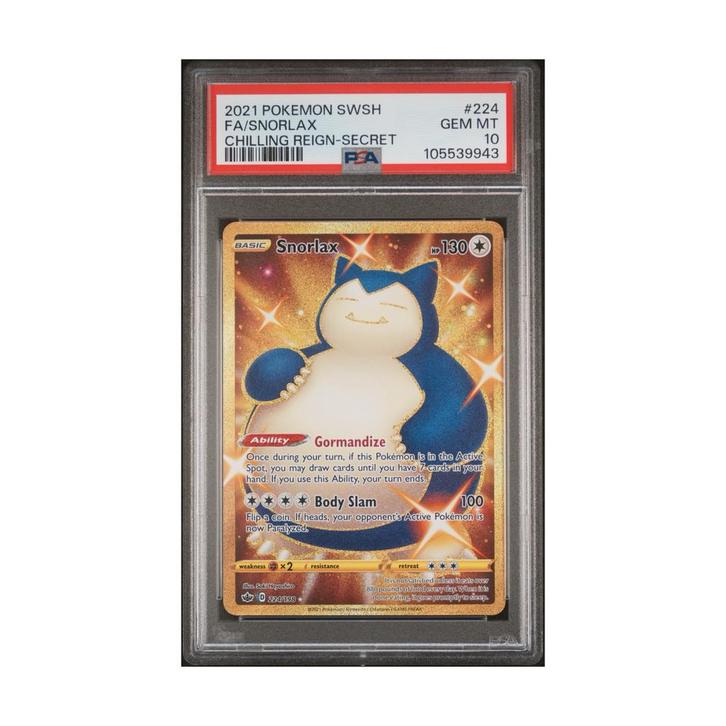 PSA 10 Snorlax FA Chilling Reign Secret #224, Hobby en Vrije tijd, Verzamelkaartspellen | Pokémon, Nieuw, Losse kaart, Foil, Verzenden