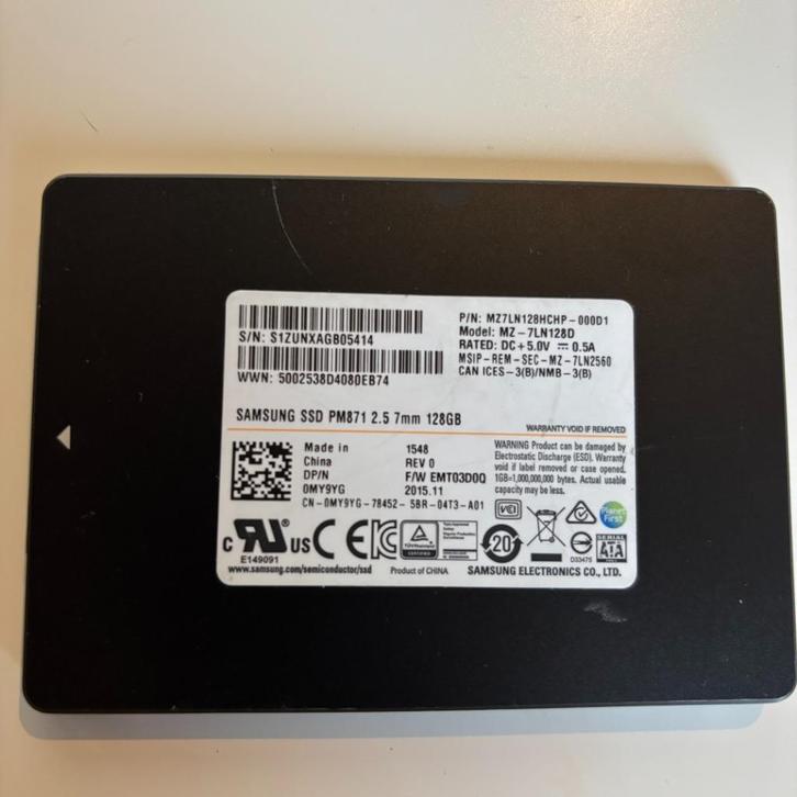 Samsung SSD PM871 – 2,5" 128GB, Computers en Software, Harde schijven, Gebruikt, Desktop, Intern, SSD, SATA, Ophalen of Verzenden