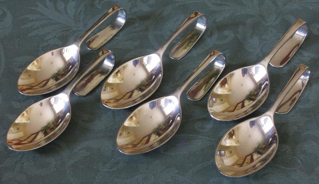 Nr L191: 6 Verzilverde amuselepels, Tweedehands onbekend, Overige materialen, Ophalen of Verzenden, Zo goed als nieuw