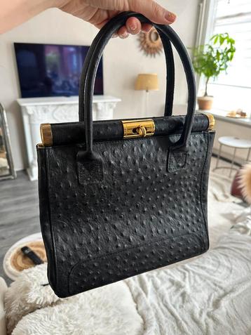  Italiaanse Leren Handtas –Zwart – Goudslot Made in Italy  beschikbaar voor biedingen
