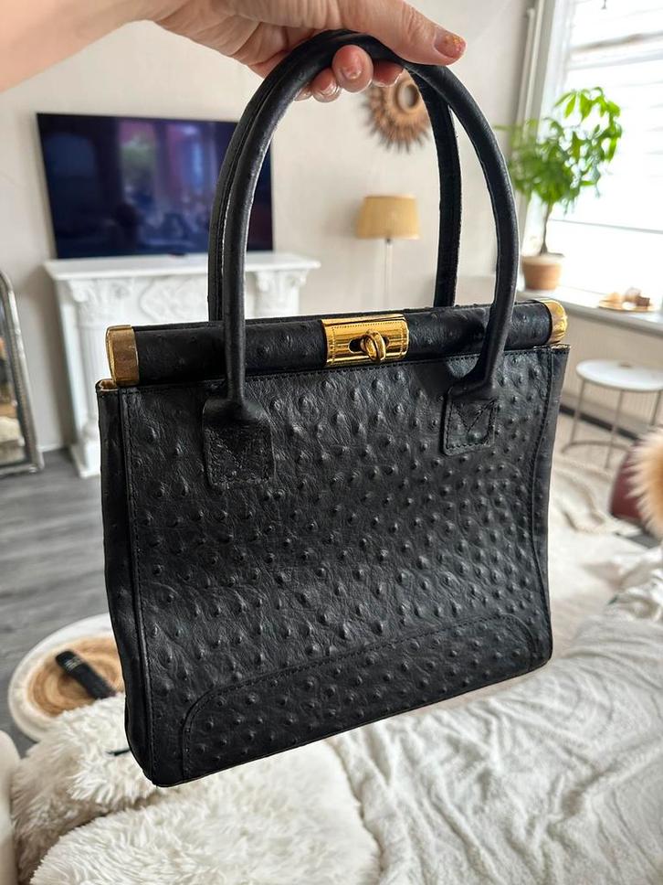 Italiaanse Leren Handtas –Zwart – Goudslot Made in Italy, Sieraden, Tassen en Uiterlijk, Tassen | Damestassen, Zo goed als nieuw