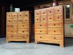Twee antieke Vakkenkasten | Teak Ladekasten | Set #2123, Gebruikt, 100 tot 150 cm, Teakhout, 25 tot 50 cm