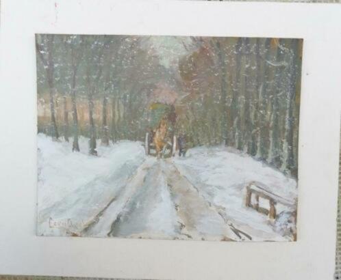 Louis Apol " Winterscene " gouache op karton, Antiek en Kunst, Kunst | Schilderijen | Klassiek, Verzenden