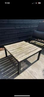 Charmante Houten Terrastafel met IJzeren Onderstel, Tuin en Terras, Tuintafels, Ophalen of Verzenden, Zo goed als nieuw, Rechthoekig
