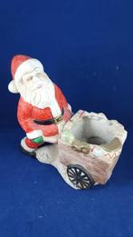 Vintage kerstdecoratie: bloempot kerstman met handkar. W3, Tweedehands verkoop, Tweedehands verkoop, Gebruikt, Ophalen of Verzenden