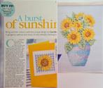 Zonnebloemen in bloempot + kaart, onderzetter 4 borduurpatr, Hobby en Vrije tijd, Borduren en Borduurmachines, Nieuw, Handborduren