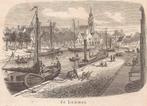 de Lemmer Levendig dorpsgezicht 1857. Houtgravure, Antiek en Kunst, Ophalen of Verzenden
