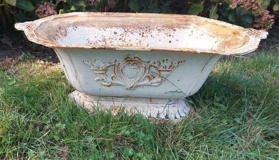 Antieke 19e eeuwse plantenbak jardiniere van gietijzijzerl, Tuin en Terras, Tuinvazen, Gebruikt, Ophalen of Verzenden