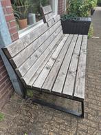 Loungebank/ stoel/ tafel/ Douglashout/ ijzeren onderstel, Tuin en Terras, Tuinbanken, Ophalen, Gebruikt