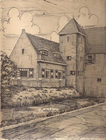 Middelstum Gemeentehuis Tekening Sievers 50 / 60er jaren  beschikbaar voor biedingen