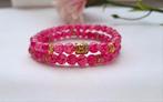 Armbanden set roze glaskraal buddha boeddha dames, Nieuw, Ophalen of Verzenden, Elastiek, Roze